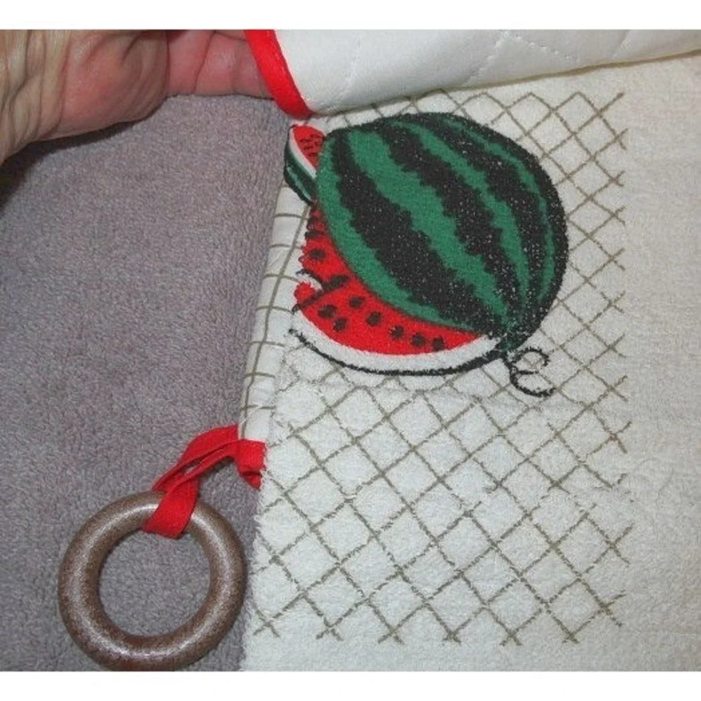 Vtg 80s Kitchen Linen Set 4 Piece Watermelon Towel Pot Holders Oven Mitt Whimsy